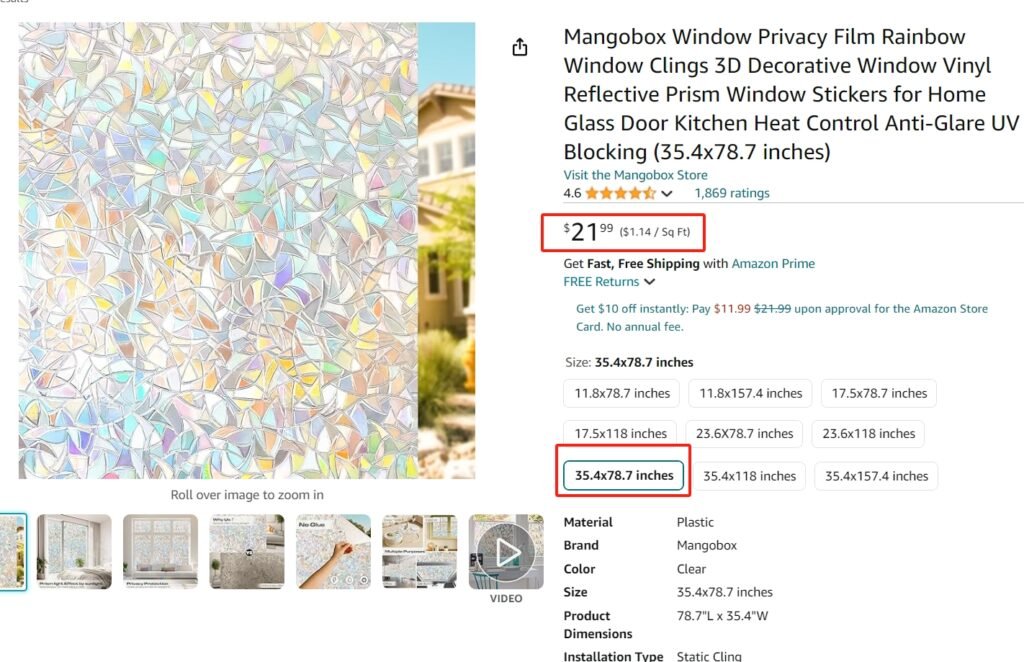 mangobox window film cost on Amazon